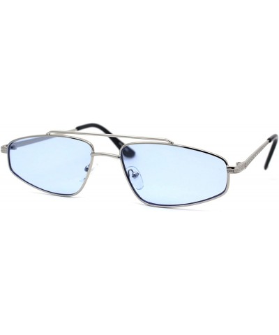 Rectangular Mens Retro Hippie Triangular Metal Rim Dad Shade Sunglasses - Silver Blue - CF1987KCGUC $11.63