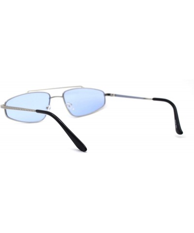 Rectangular Mens Retro Hippie Triangular Metal Rim Dad Shade Sunglasses - Silver Blue - CF1987KCGUC $11.63