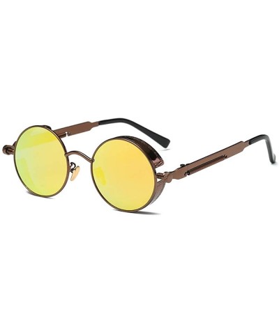 Round Men & Women Round Sunglasses Polarized Lens Metal Frame Glasses UV400 - Yellow - CD18RSASUUQ $20.48