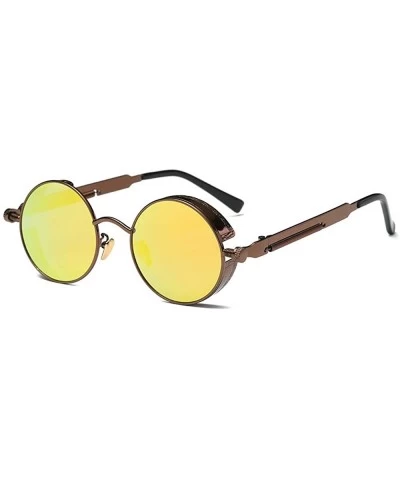 Round Men & Women Round Sunglasses Polarized Lens Metal Frame Glasses UV400 - Yellow - CD18RSASUUQ $19.68