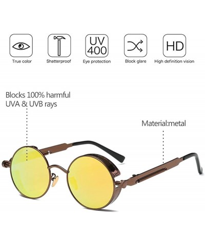 Round Men & Women Round Sunglasses Polarized Lens Metal Frame Glasses UV400 - Yellow - CD18RSASUUQ $8.78