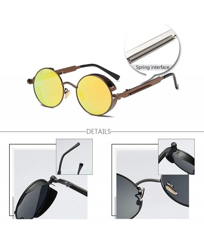 Round Men & Women Round Sunglasses Polarized Lens Metal Frame Glasses UV400 - Yellow - CD18RSASUUQ $8.78