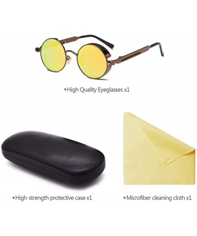 Round Men & Women Round Sunglasses Polarized Lens Metal Frame Glasses UV400 - Yellow - CD18RSASUUQ $8.78