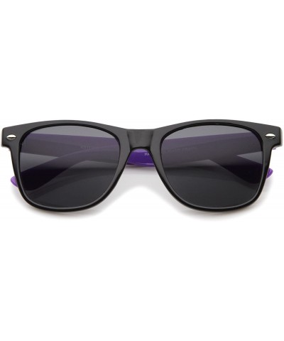 Wayfarer Classic Retro Two-Toned Neon Color Temple Horn Rimmed Sunglasses 54mm - Shiny Black-purple / Smoke - C412K5F7IWJ $21.34