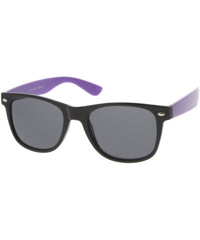 Wayfarer Classic Retro Two-Toned Neon Color Temple Horn Rimmed Sunglasses 54mm - Shiny Black-purple / Smoke - C412K5F7IWJ $8.03