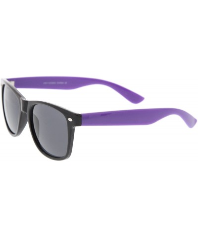 Wayfarer Classic Retro Two-Toned Neon Color Temple Horn Rimmed Sunglasses 54mm - Shiny Black-purple / Smoke - C412K5F7IWJ $8.03