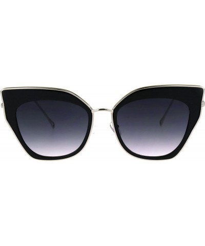 Cat Eye Womens Double Rim Squared Oversize Cat Eye Retro Sunglasses - Black Silver - CW17Z3IUM3O $22.82