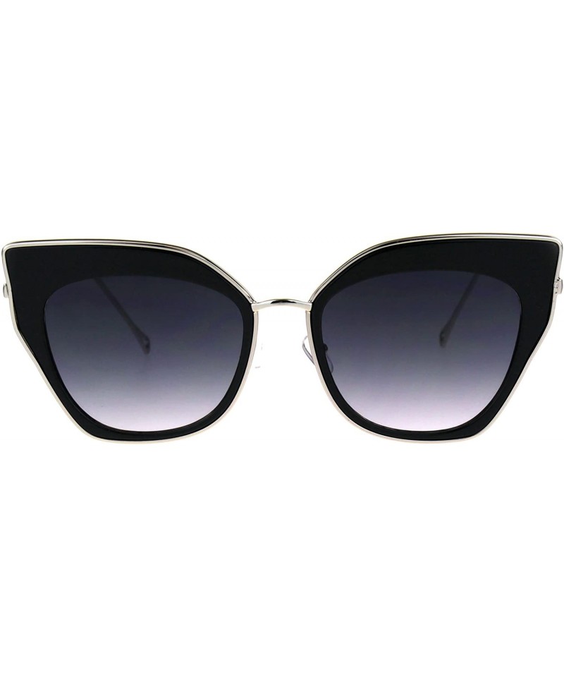 Cat Eye Womens Double Rim Squared Oversize Cat Eye Retro Sunglasses - Black Silver - CW17Z3IUM3O $15.42