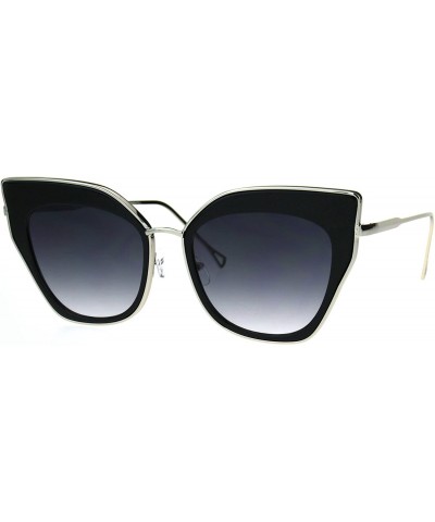 Cat Eye Womens Double Rim Squared Oversize Cat Eye Retro Sunglasses - Black Silver - CW17Z3IUM3O $15.42