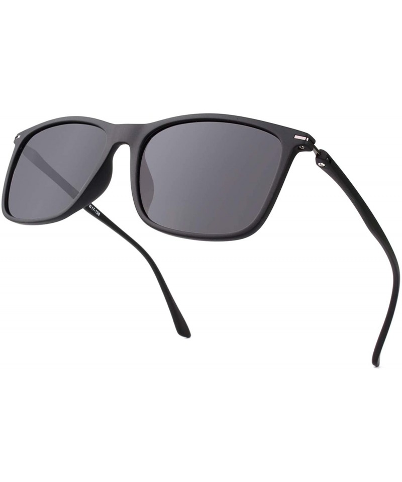 Rectangular Retro Ultra Light Polarized Sunglasses for Men Women - Matte Black Frame / Grey Lens - CN18U0IU8OO $28.13