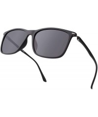 Rectangular Retro Ultra Light Polarized Sunglasses for Men Women - Matte Black Frame / Grey Lens - CN18U0IU8OO $17.49