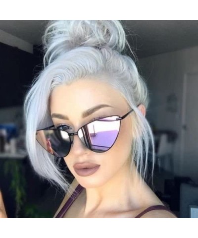 Cat Eye Vintage Style Retro Women Fashion Cat Eye Mirrored Flat Lenses Sunglasses for women - Black Orange - CM185WG33W5 $11.05