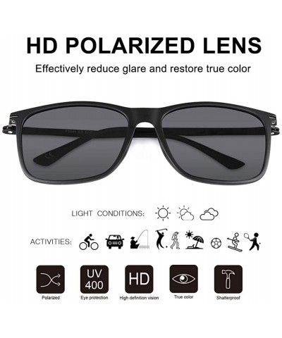 Rectangular Retro Ultra Light Polarized Sunglasses for Men Women - Matte Black Frame / Grey Lens - CN18U0IU8OO $29.28