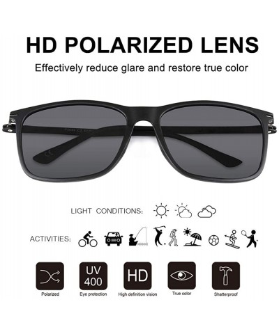 Rectangular Retro Ultra Light Polarized Sunglasses for Men Women - Matte Black Frame / Grey Lens - CN18U0IU8OO $17.49