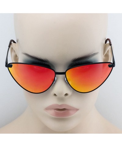 Cat Eye Vintage Style Retro Women Fashion Cat Eye Mirrored Flat Lenses Sunglasses for women - Black Orange - CM185WG33W5 $11.05