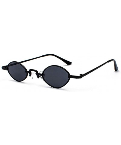 Oval Tiny Sunglasses Men Metal Retro Small Oval Sun Glasses Women Unisex Gift Items - Full Black - CX18LS4TXTT $19.53