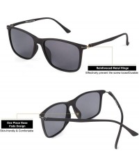 Rectangular Retro Ultra Light Polarized Sunglasses for Men Women - Matte Black Frame / Grey Lens - CN18U0IU8OO $17.49