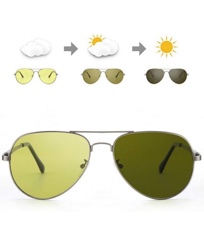 Aviator Polarized Photochromatic Sunglasses Aviator Protection - Gun Frame/Yellow Photochromic Lens - C718W476HR8 $38.58