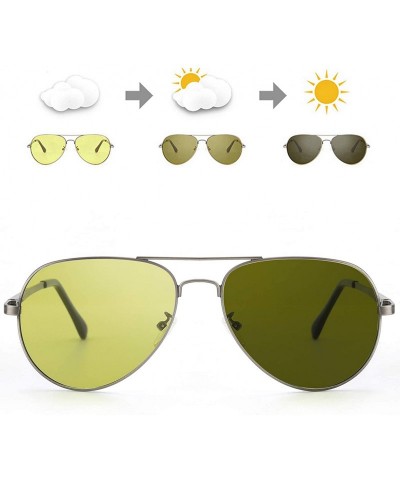 Aviator Polarized Photochromatic Sunglasses Aviator Protection - Gun Frame/Yellow Photochromic Lens - C718W476HR8 $25.02