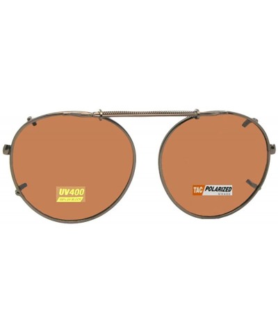 Round Semi Round Polarized Clip on Sunglasses - Dark Bronze-polarized Amber Lens - CC180OSURT6 $31.35