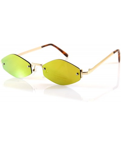 Round Rimless Slim Diamond Hexagonal Tinted Mirrord Flat Lens Sunglasses A170 A175 - (A175) Gold Green Pink Rv - CE18DI9KN3M ...