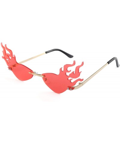 Rimless Cat Eye Flame Sunglasses for Women Men Frameless Futuristic Trend Sun Glasses Narrow Frame Metal UV400 - Red - CG1993...
