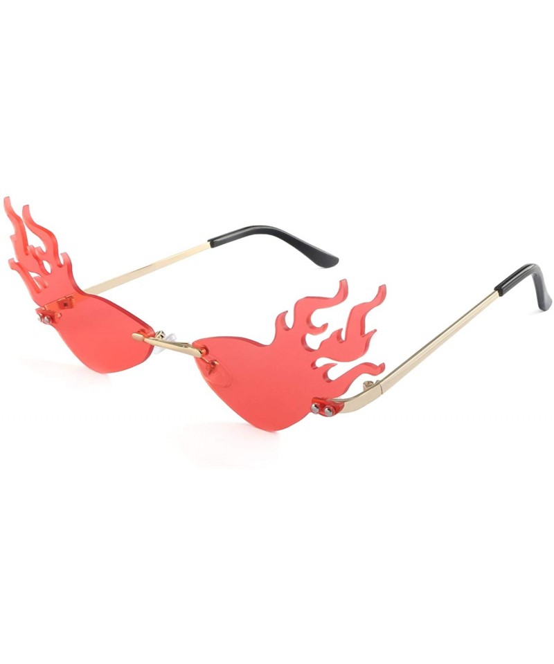 Rimless Cat Eye Flame Sunglasses for Women Men Frameless Futuristic Trend Sun Glasses Narrow Frame Metal UV400 - Red - CG1993...