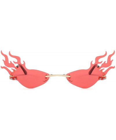 Rimless Cat Eye Flame Sunglasses for Women Men Frameless Futuristic Trend Sun Glasses Narrow Frame Metal UV400 - Red - CG1993...