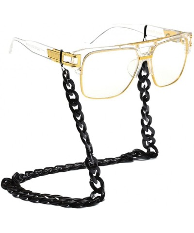 Square Men Women Square Retro Reflective Metal Frame Glasses Chain Strap Sunglasses - Transparent - CB18CYTMW69 $41.16