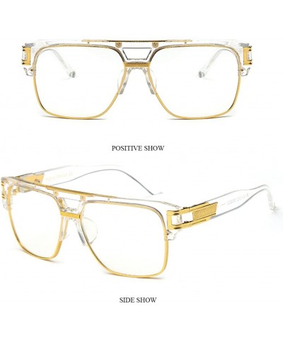 Square Men Women Square Retro Reflective Metal Frame Glasses Chain Strap Sunglasses - Transparent - CB18CYTMW69 $22.55