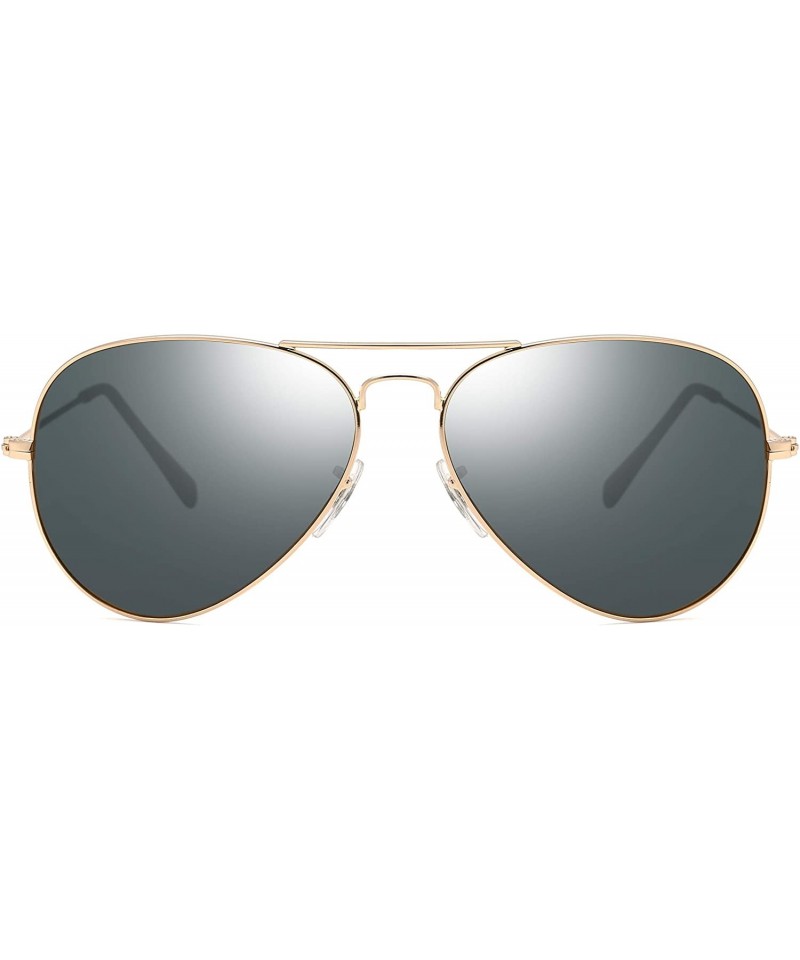 Aviator Crystal Glass Optical Lenses Classic Aviator Sunglasses 3025 - Golden Frame- Grey Glass Lenses - CW18K49OYIH $13.01