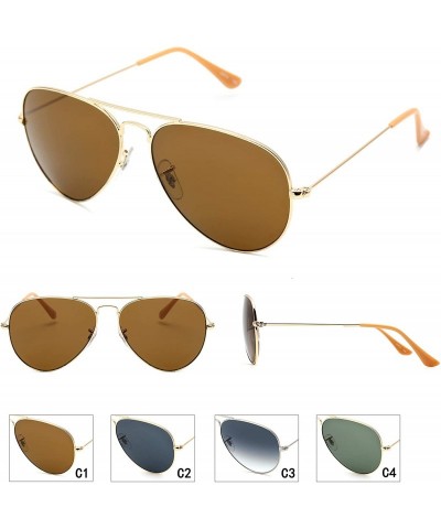 Aviator Crystal Glass Optical Lenses Classic Aviator Sunglasses 3025 - Golden Frame- Grey Glass Lenses - CW18K49OYIH $13.01