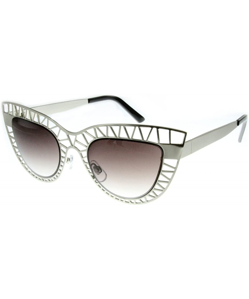 Shield Women's"Mouse Trap" Cateye 48mm Sunglasses w/Metal Mesh Cutout - Silver - CO12EXLQ0KH $14.54