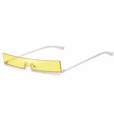 Oval Trendy Tiny Rimless Rectangle Sunglasses Slim Rectangular - Yellow - CT18Q05ZT9T $11.24