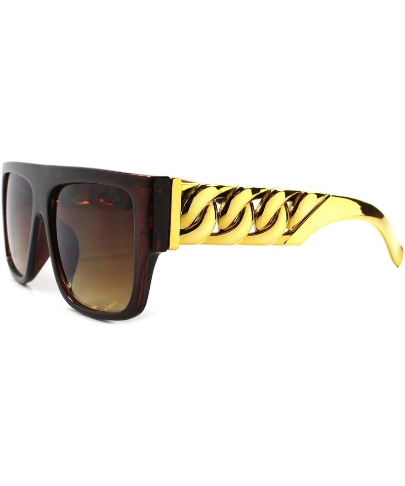 Square Look Rich Famous Chain Link Clubbing DJ Hip Hop Rapper Sunglasses - Brown - CH1892ZIX5I $10.63
