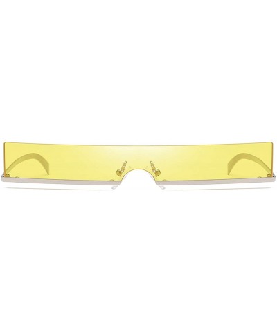 Oval Trendy Tiny Rimless Rectangle Sunglasses Slim Rectangular - Yellow - CT18Q05ZT9T $11.24