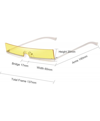 Oval Trendy Tiny Rimless Rectangle Sunglasses Slim Rectangular - Yellow - CT18Q05ZT9T $11.24