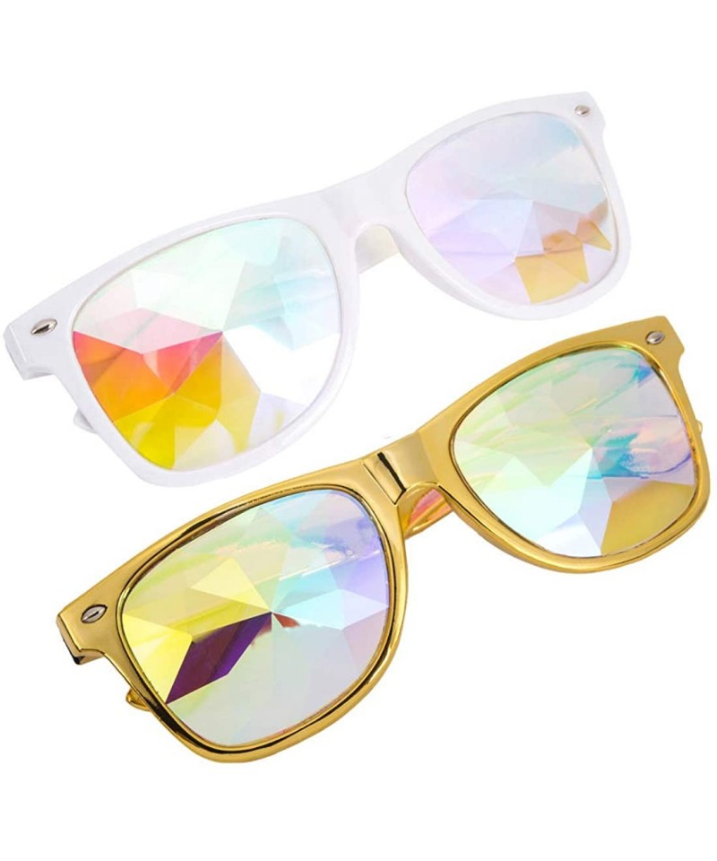 Goggle Rave Festival Kaleidoscope Glasses Rainbow Prism Sunglasses for Women Men - Yellow+white - C118SS383DN $18.97