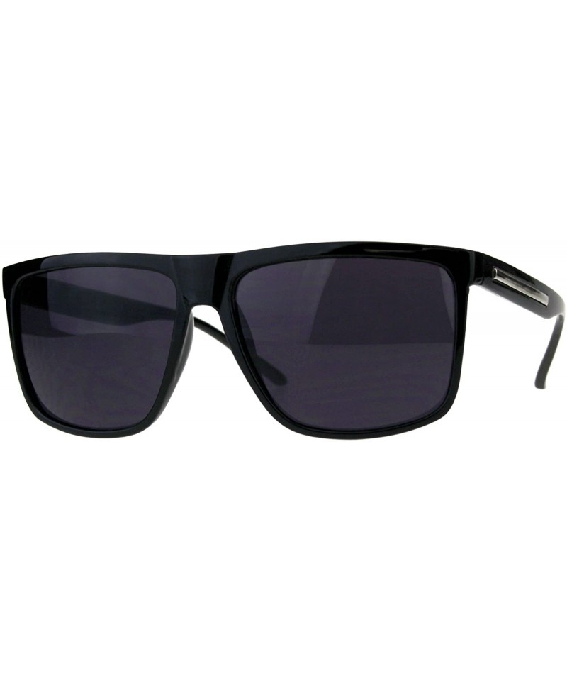 Rectangular Mens All Black Half Top Horn Rim Hipster Thin Plastic Sunglasses - Shiny Black - C718D4LAXMK $8.42