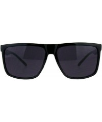 Rectangular Mens All Black Half Top Horn Rim Hipster Thin Plastic Sunglasses - Shiny Black - C718D4LAXMK $8.42