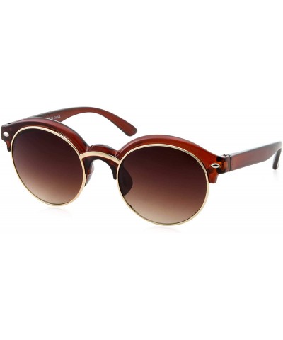 Round Classic Vintage Inspired Horned Rim Plastic Frame Round Sunglasses - Brown - CR18M79NG5M $10.72