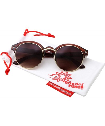 Round Classic Vintage Inspired Horned Rim Plastic Frame Round Sunglasses - Brown - CR18M79NG5M $10.72