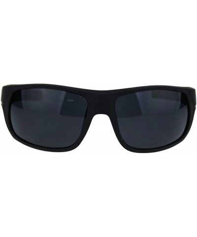 Sport Matte Black 90s Classic Manly Gangster Rectangular Sport Warp Sunglasses - CO18QTGL940 $18.28