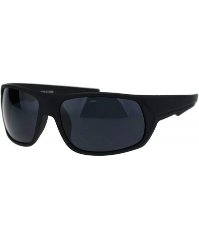 Sport Matte Black 90s Classic Manly Gangster Rectangular Sport Warp Sunglasses - CO18QTGL940 $7.46