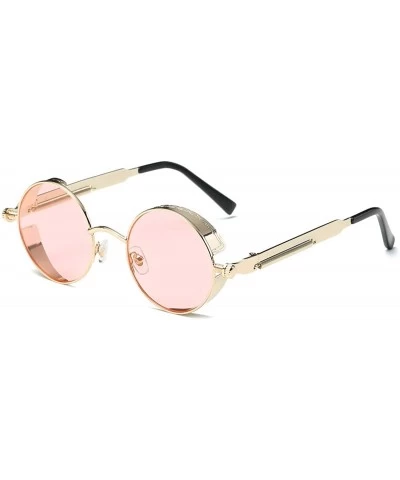 Oversized Vintage Steampunk Retro Metal Round Circle Frame Sunglasses - C21 transparent Pink Lens/Gold Frame - CZ18QOIN5H7 $2...
