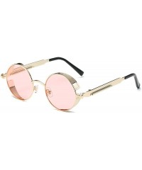 Oversized Vintage Steampunk Retro Metal Round Circle Frame Sunglasses - C21 transparent Pink Lens/Gold Frame - CZ18QOIN5H7 $1...
