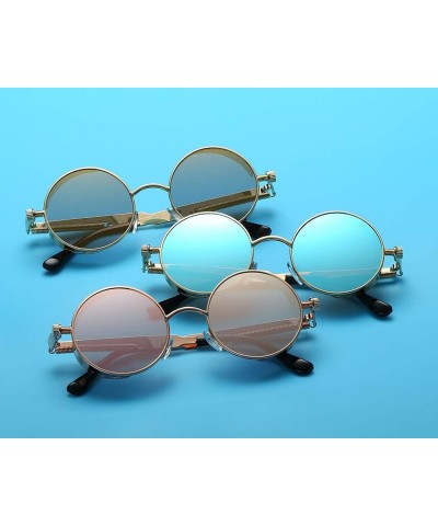 Oversized Vintage Steampunk Retro Metal Round Circle Frame Sunglasses - C21 transparent Pink Lens/Gold Frame - CZ18QOIN5H7 $1...