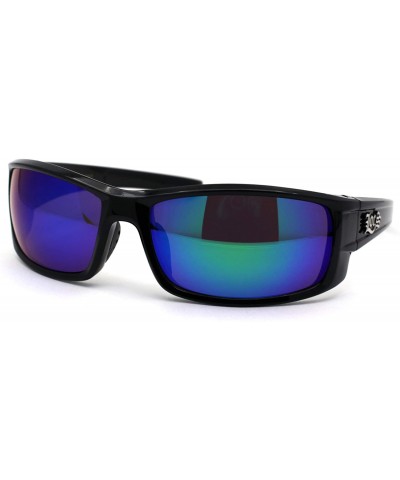 Rectangular Locs Mens Rectangular Warp Gangster Cholo Sunglasses - Black Teal Mirror - CI19672CIIS $8.57