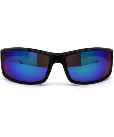 Rectangular Locs Mens Rectangular Warp Gangster Cholo Sunglasses - Black Teal Mirror - CI19672CIIS $8.57