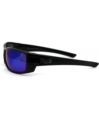 Rectangular Locs Mens Rectangular Warp Gangster Cholo Sunglasses - Black Teal Mirror - CI19672CIIS $8.57